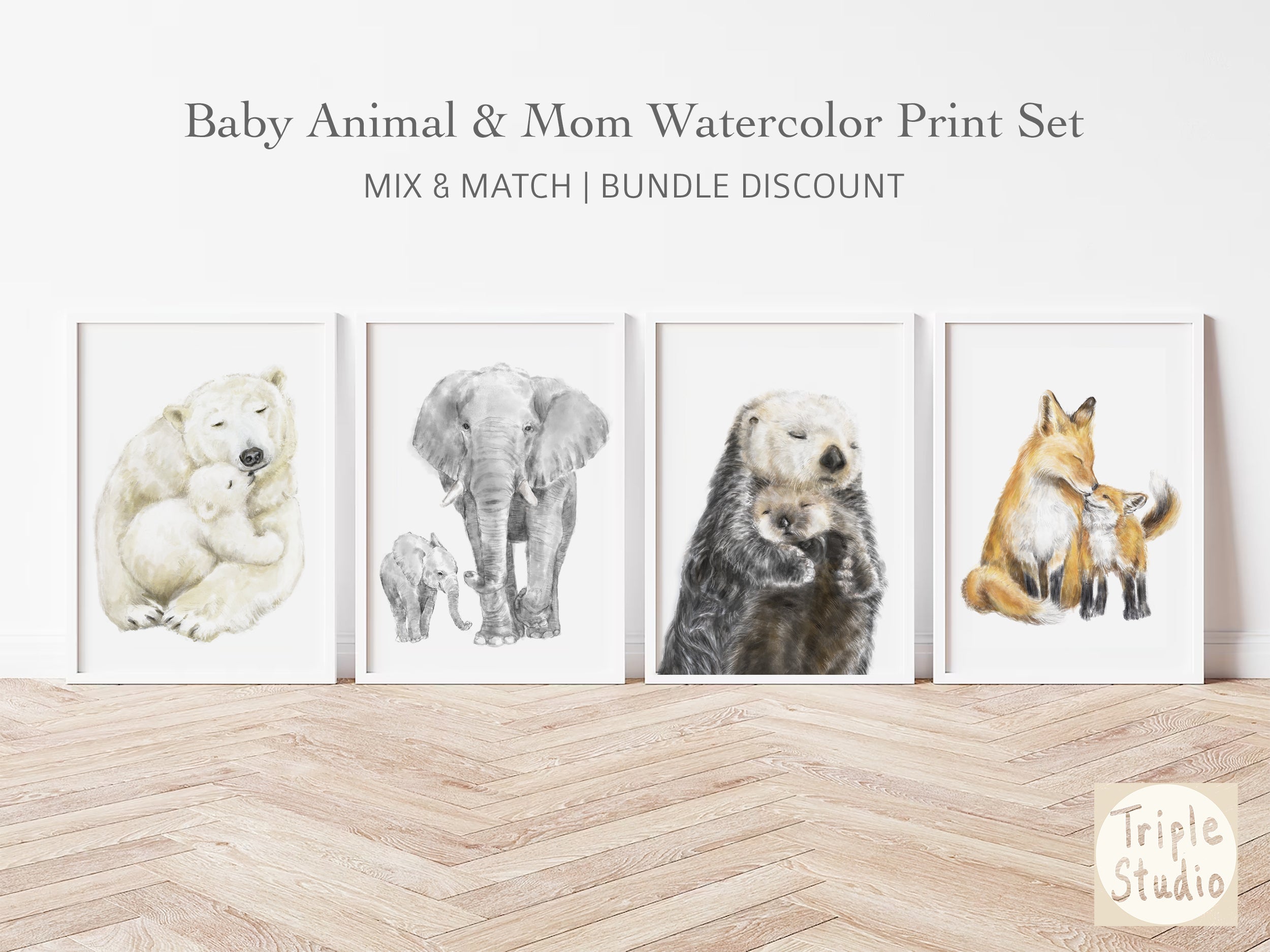 Baby animal watercolor sales prints