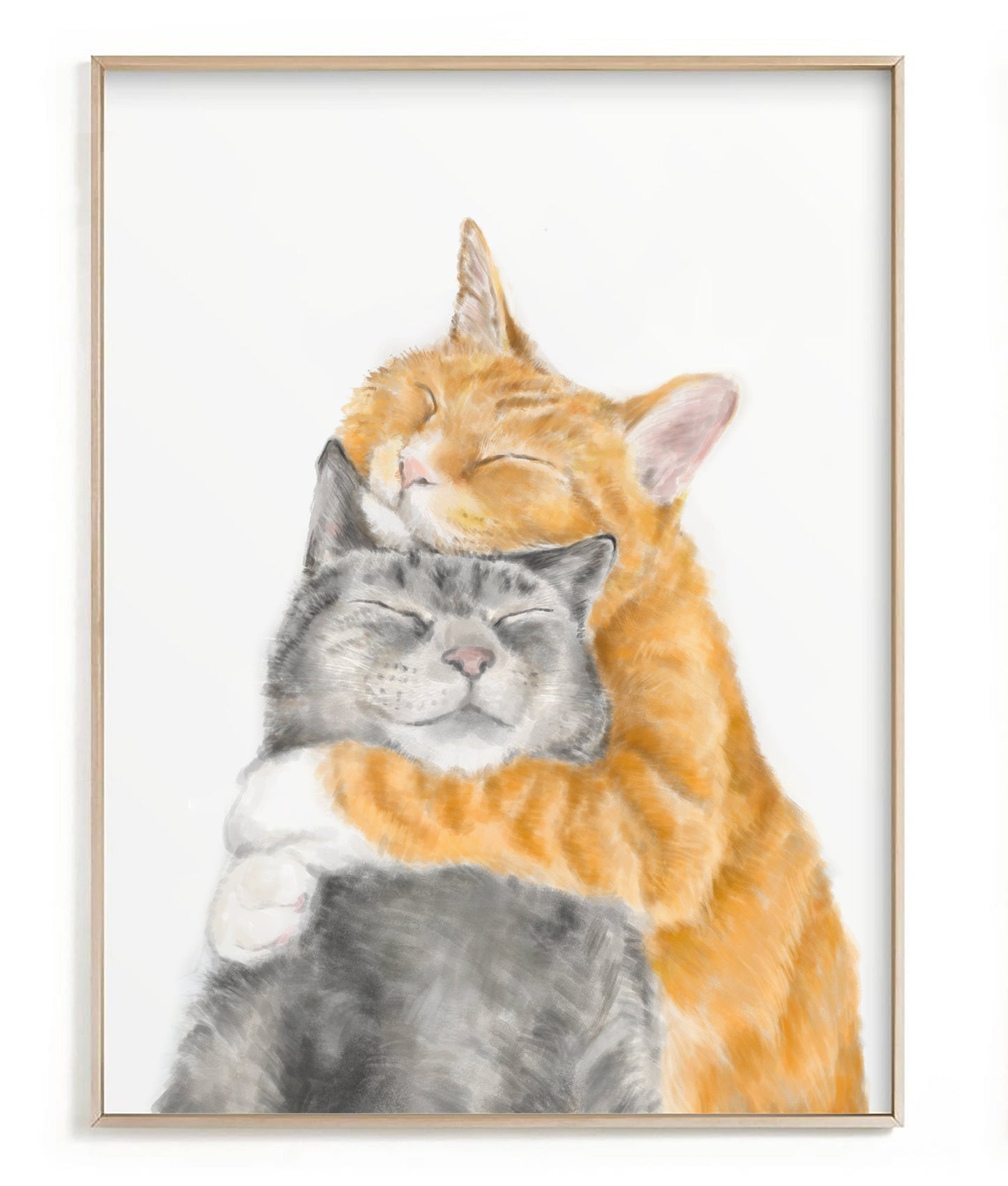 Cat Cuddles Art Print - Modern Gray and Orange Tabby Watercolor Poster, housewarming gift for newlywed, wife, lover, wedding or anniversary