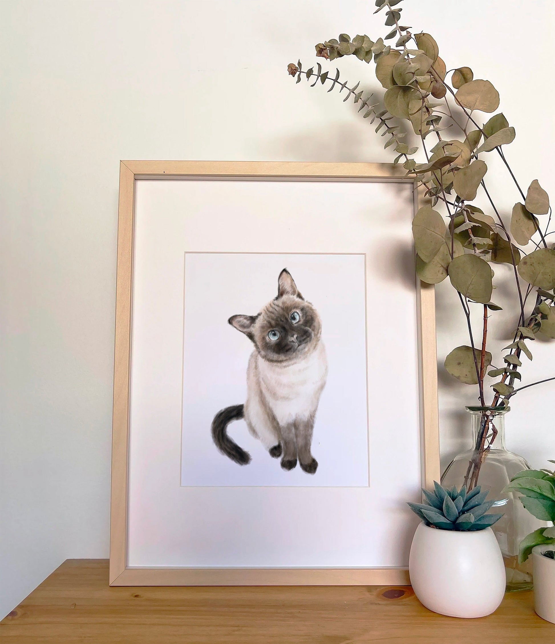 Siamese Cat Print - Watercolor Painting, Home Wall Decor, Portrait, Crazy Cat Lady, Cat Mom, Cat Lover Gift, Minimal