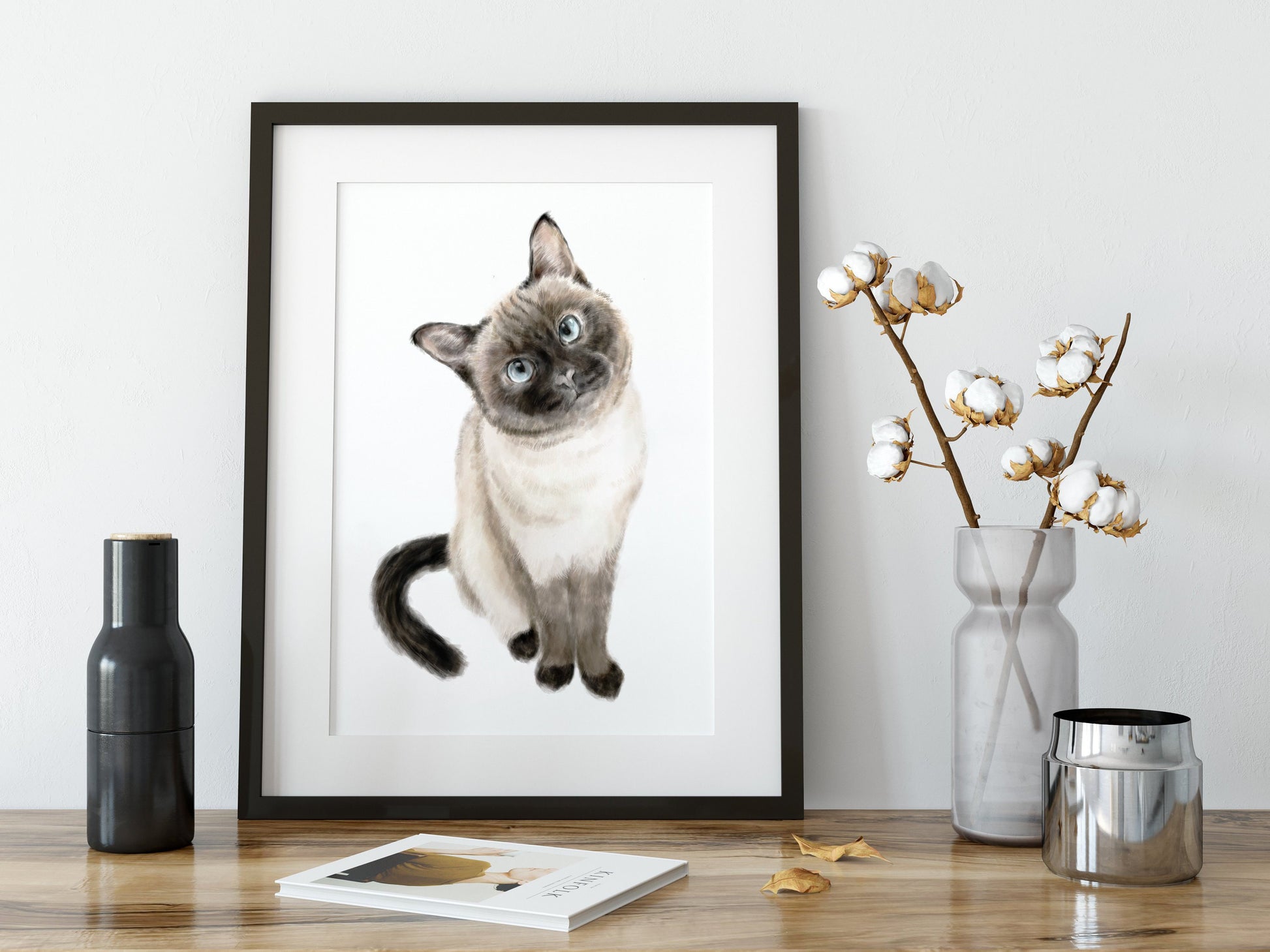 Siamese Cat Print - Watercolor Painting, Home Wall Decor, Portrait, Crazy Cat Lady, Cat Mom, Cat Lover Gift, Minimal