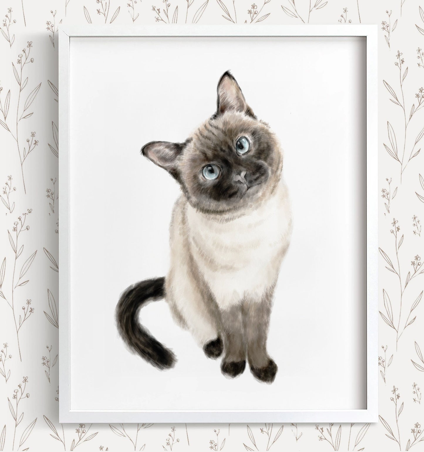 Siamese Cat Print - Watercolor Painting, Home Wall Decor, Portrait, Crazy Cat Lady, Cat Mom, Cat Lover Gift, Minimal