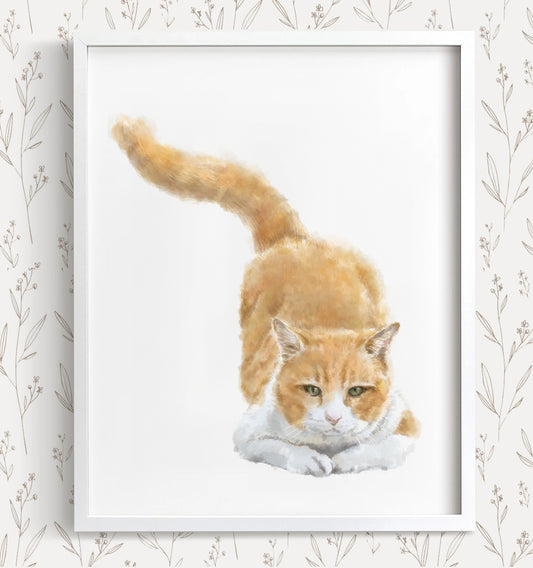 Orange Tabby Art Print, Ginger Cat Watercolor Painting, Cute Soft Pastel Minimalist Wall Decor for Cat Lovers Gift, Handmade, Artist-Signed