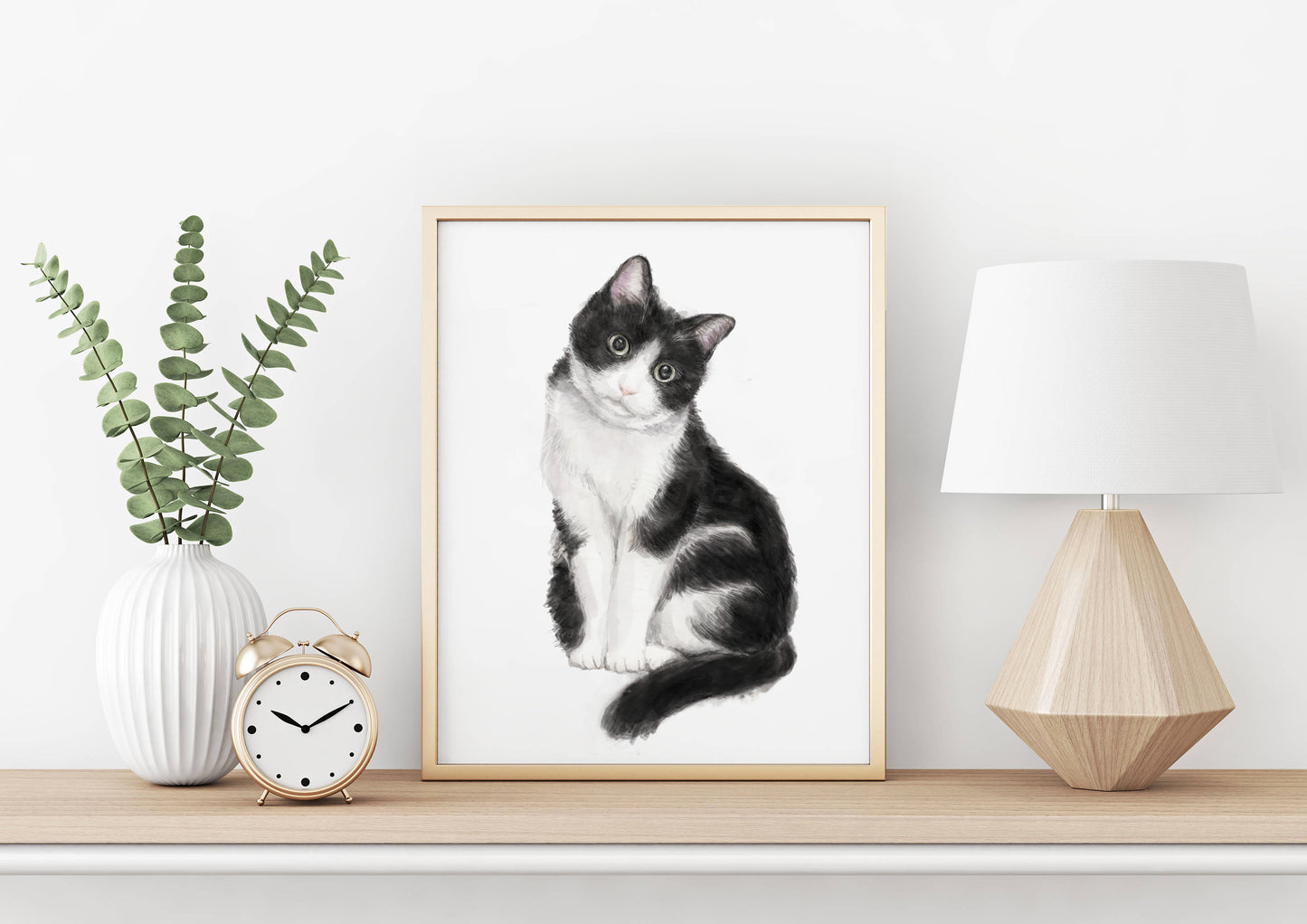 Tuxedo Cat Watercolor Painting, Bicolor Cat Modern Wall Art for Home Decor, Minimalistic Black and White Cat Lover Gift, Signed by Artist