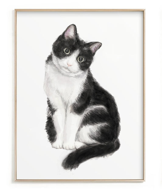 Tuxedo Cat Watercolor Painting, Bicolor Cat Modern Wall Art for Home Decor, Minimalistic Black and White Cat Lover Gift, Signed by Artist